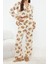 Tarz Rahat Uzun Kollu Geniş Paça Animal Wellsoft Örme Pijama Takımı 1