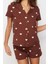 Tarz Rahat Kısa Kollu Boru Paça Pamuklu Kalp Desenli Örme Pijama Takımı 3