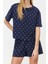 Tarz Rahat Kısa Kollu Boru Paça Pamuklu Kalp Desenli T-Shirt-Şort Örme Pijama Takımı 2