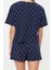 Tarz Rahat Kısa Kollu Boru Paça Pamuklu Kalp Desenli T-Shirt-Şort Örme Pijama Takımı 5
