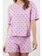 Tarz Rahat Kısa Kollu Boru Paça Pamuklu Kalp Desenli T-Shirt-Şort Örme Pijama Takımı 2