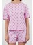 Tarz Rahat Kısa Kollu Boru Paça Pamuklu Kalp Desenli T-Shirt-Şort Örme Pijama Takımı 4