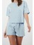 Tarz Rahat Kısa Kollu Boru Paça %100 Pamuklu Kalp Desenli T-Shirt-Şort Örme Pijama Takımı 2