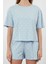 Tarz Rahat Kısa Kollu Boru Paça %100 Pamuklu Kalp Desenli T-Shirt-Şort Örme Pijama Takımı 4
