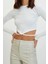 Moda Bisiklet Yaka Örme Slim Fit Düz Desen Casual Günlük Crop Uzun Kol Bluz 3