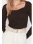 Moda Kare Yaka Örme Slim Fit Düz Desen Casual Günlük Crop Uzun Kol Bluz 1