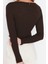 Moda Kare Yaka Örme Slim Fit Düz Desen Casual Günlük Crop Uzun Kol Bluz 5