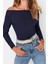 Moda Kayık Yaka Örme Slim Düz Desen Casual Günlük Regular Uzun Kol Bluz 4