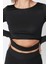 Moda Bisiklet Yaka Örme Fit Düz Desen Sportswear Crop Uzun Kol Bluz 1