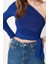 Moda Asimetrik Yaka Örme Slim Düz Desen Casual Günlük Crop Uzun Kol Bluz 4