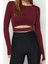 Moda Bisiklet Yaka Örme Fit Düz Desen Sportswear Crop Uzun Kol Bluz 2