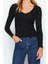 Moda V Yaka Örme Slim Düz Desen Casual Günlük Regular Uzun Kol Bluz 3