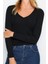 Moda V Yaka Örme Slim Düz Desen Casual Günlük Regular Uzun Kol Bluz 4