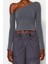 Moda Asimetrik Yaka Örme Slim Düz Desen Casual Günlük Crop Uzun Kol Bluz 4