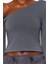 Moda Asimetrik Yaka Örme Slim Düz Desen Casual Günlük Crop Uzun Kol Bluz 5