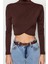 Moda Dik Yaka Örme Slim Düz Desen Şık Gece Crop Uzun Kol Bluz 5