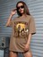 Cowgirl Baskılı Kadın / Kız Oversize Kahverengi T-Shirt 1
