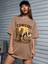Cowgirl Baskılı Kadın / Kız Oversize Kahverengi T-Shirt 3