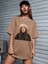 Hat Girl Baskılı Kadın / Kız Oversize Kahverengi T-Shirt 1
