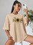 Kadın / Kız Bej Oversize T-Shirt Best Mom Baskılı 1