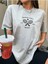 Tenis Raketi Baskılı Kadın Oversize Gri Salas T-Shirt Boyfriend 1