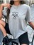Tenis Raketi Baskılı Kadın Oversize Gri Salas T-Shirt Boyfriend 3
