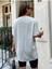 Tenis Raketi Baskılı Kadın Oversize Gri Salas T-Shirt Boyfriend 5