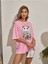 Kadın / Kız Panda Baskılı Pembe Oversize T-Shirt Salaş Boyfirend 2