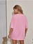 Kadın / Kız Panda Baskılı Pembe Oversize T-Shirt Salaş Boyfirend 4