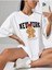 New York Baskılı Kadın / Kız Oversize Beyaz Salas T-Shirt Boyfriend 1