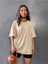 Kadın / Kız Bej Oversize T-Shirt Pusula Baskılı 2