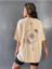 Kadın / Kız Bej Oversize T-Shirt Pusula Baskılı 3