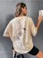 Kadın / Kız Bej Oversize T-Shirt Pusula Baskılı 5