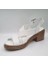 D25YS-2560-LX Kadın Deri 5 cm Kalın Topuklu Comfort Sandalet Beyaz 3