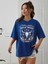 Wild West Baskılı Kadın / Kız Oversize Saks Mavi Salas T-Shirt Boyfriend 2