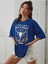 Wild West Baskılı Kadın / Kız Oversize Saks Mavi Salas T-Shirt Boyfriend 4