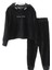 Fitilli Kadife Nakışlı Kapüşonlu Crop Kız Çocuk Alt Üst Takım Siyah 001-0002004 1