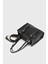Kadın Siyah Suni Deri Dikiş Detaylı Mini Tote Çanta 4