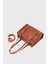 Kadın Taba Suni Deri Dikiş Detaylı Mini Tote Çanta 4