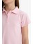 Kız Çocuk Slim Fit Dar Kesim Polo Yaka Basic Düz Fitilli Kaşkorse Kısa Kollu Tişört Z7794A625SM 5