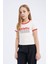 Kız Çocuk Slim Fit Dar Kesim Bisiklet Yaka Baskılı Fitilli Kaşkorse Kısa Kollu Tişört D8542A825SM 3