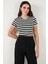 Slim Fit Bisiklet Yaka Çizgili T Shirt Bayan T Shirt 5866110 5