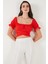 Regular Fit Madonna Yaka Bağlama Detaylı Crop Bluz Bayan Bluz 6527017 4