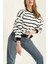 Kadın Cool Oversize Kalıp Bisiklet Yaka Kalın Basic Üç Iplik Içi Şardonlu Çizgili Sweatshirt 1