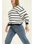 Kadın Cool Oversize Kalıp Bisiklet Yaka Kalın Basic Üç Iplik Içi Şardonlu Çizgili Sweatshirt 2