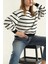 Kadın Cool Oversize Kalıp Bisiklet Yaka Kalın Basic Üç Iplik Içi Şardonlu Çizgili Sweatshirt 3