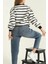 Kadın Cool Oversize Kalıp Bisiklet Yaka Kalın Basic Üç Iplik Içi Şardonlu Çizgili Sweatshirt 4