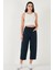 Pamuklu Relaxed Fit Yüksek Bel Geniş Kısa Paça Pantolon Bayan Pantolon 668YP5318 1