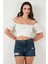 Regular Fit Madonna Yaka Bağlama Detaylı Crop Bluz Bayan Bluz 6527017 5