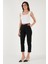 Streç Pamuklu Regular Fit Yüksek Bel Düz Kısa Paça Kemerli Pantolon Bayan Pantolon 668YP5335 4
